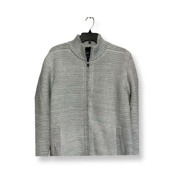 Xray Cardigan Sweater Long Sleeves Mock Neck Ribbed Full Zip Closure Gray L NWOT - Picture 2 of 8